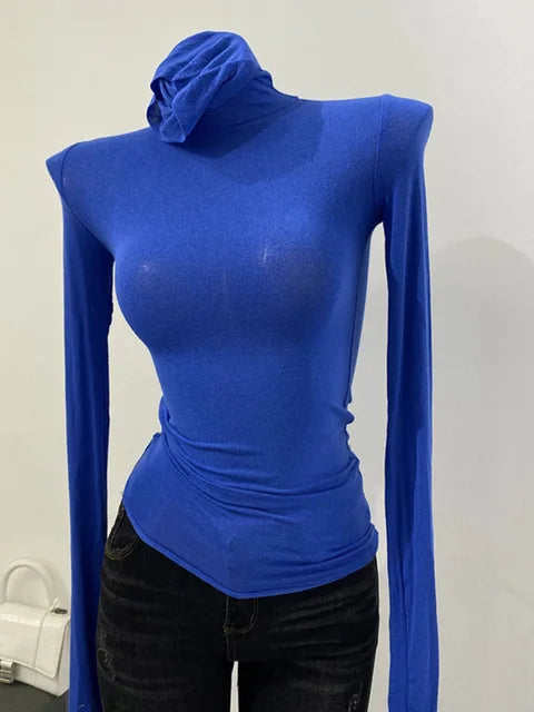 Thin Soft American Long Sleeve T-shirt High Stacked Neck Tight Perspective Bottom Shirt ’s Slim Fit Tops