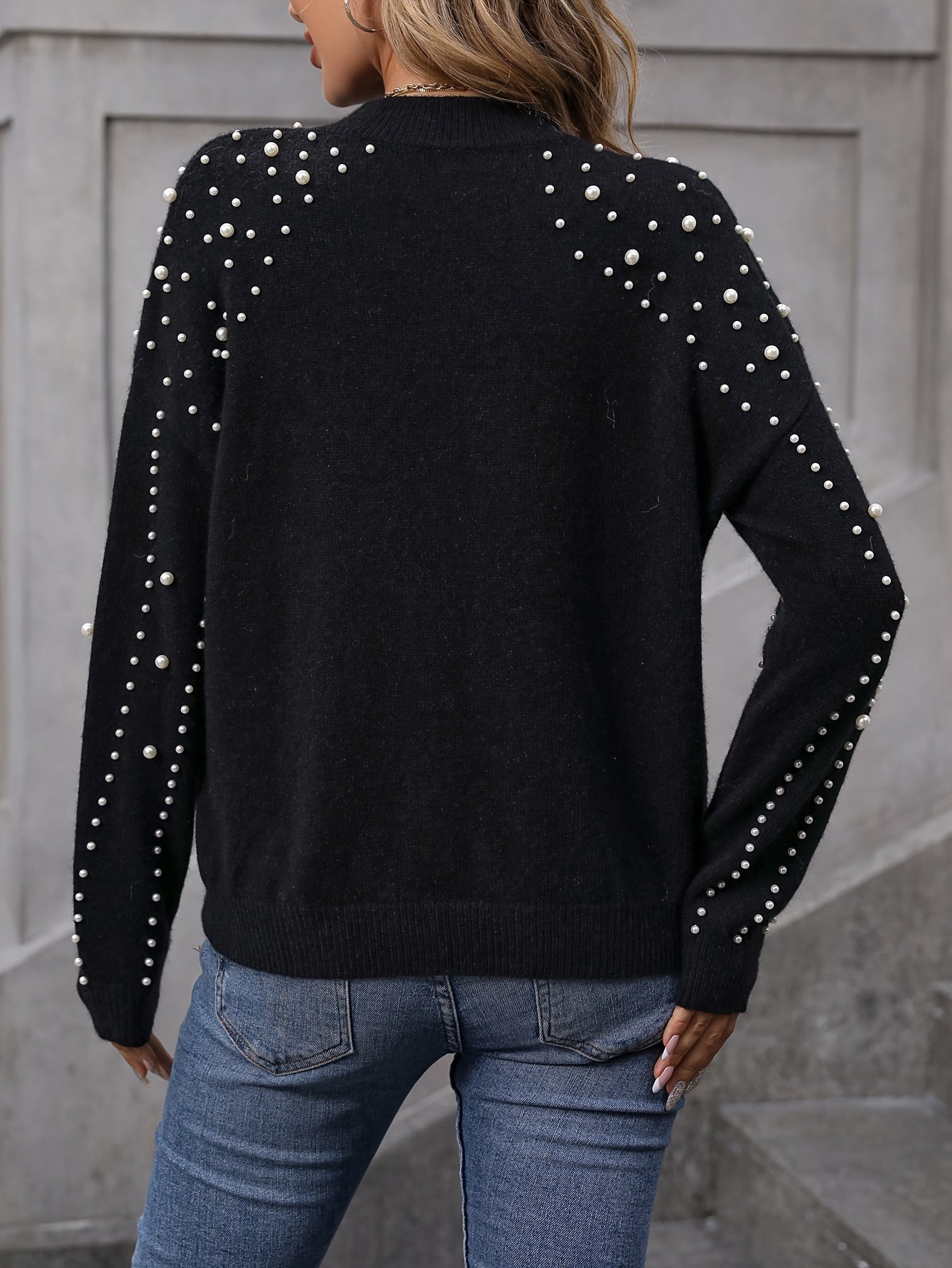Beaded Crew Neck Pullover Sweater Gd2874