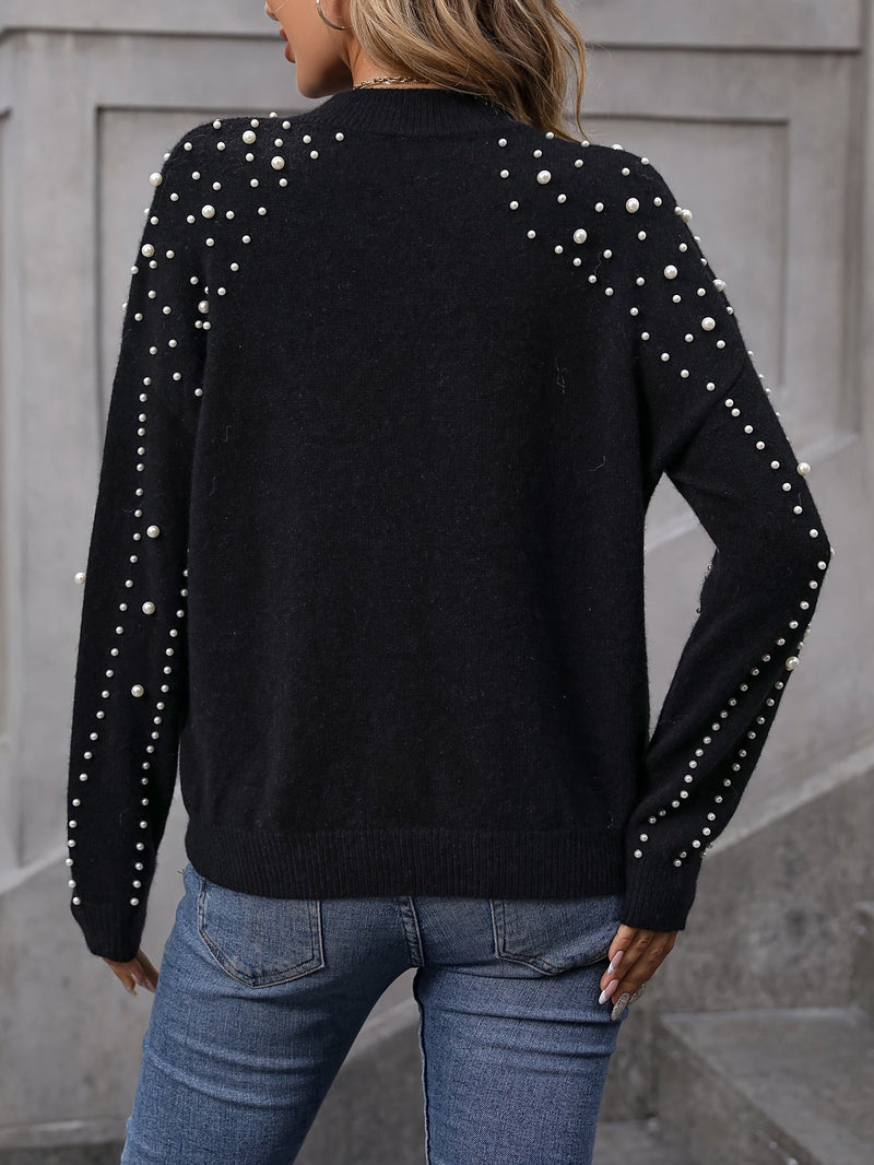 Beaded Crew Neck Pullover Sweater Gd2874