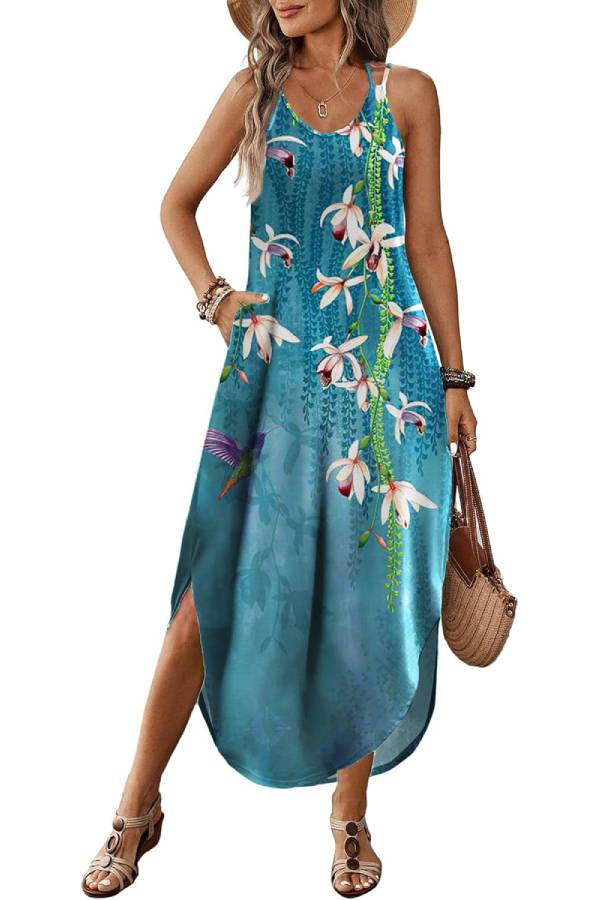 V-neck Halter Slit Beach Resort Maxi Dress