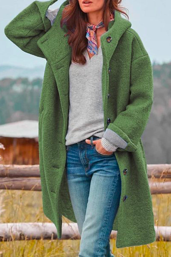 Color Hooded Single Breasted Wool Coat