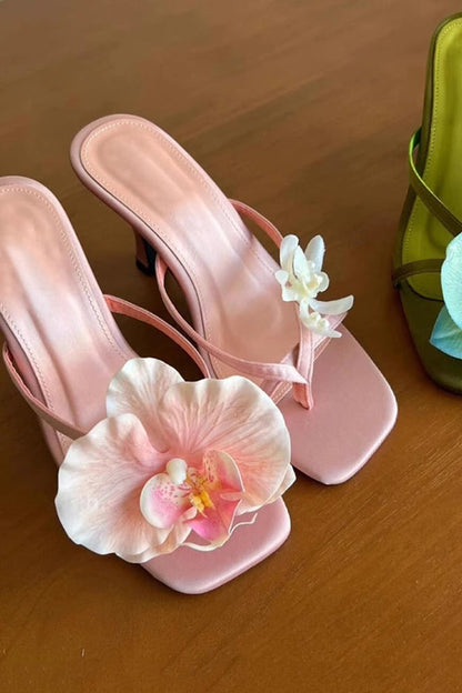 Asymmetric Flower Stiletto Sandals