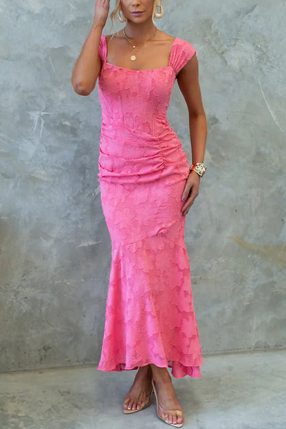 Unreal Beauty Textured Material Ruched Fishtail Maxi Dress