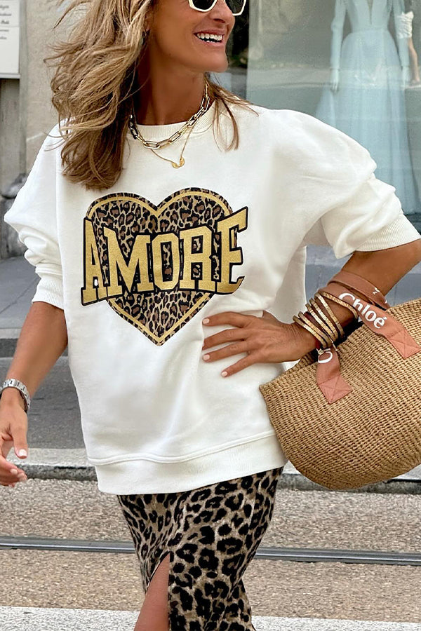 Leopard Print Love Pullover Sweatshirt