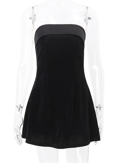 Black Backless Mini Dress for Patchwork Evening Partywear High Waist Dress Clothes