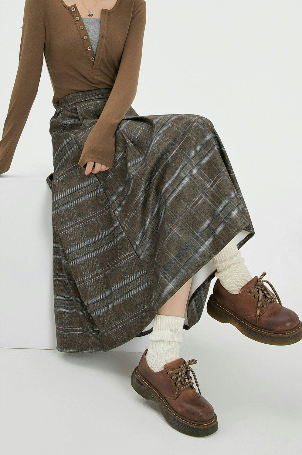 Plaid Wool A-line Skirt