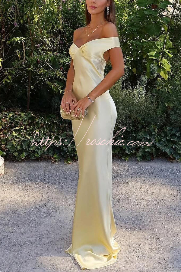 Color Off-shoulder Backless Slim Maxi Dress