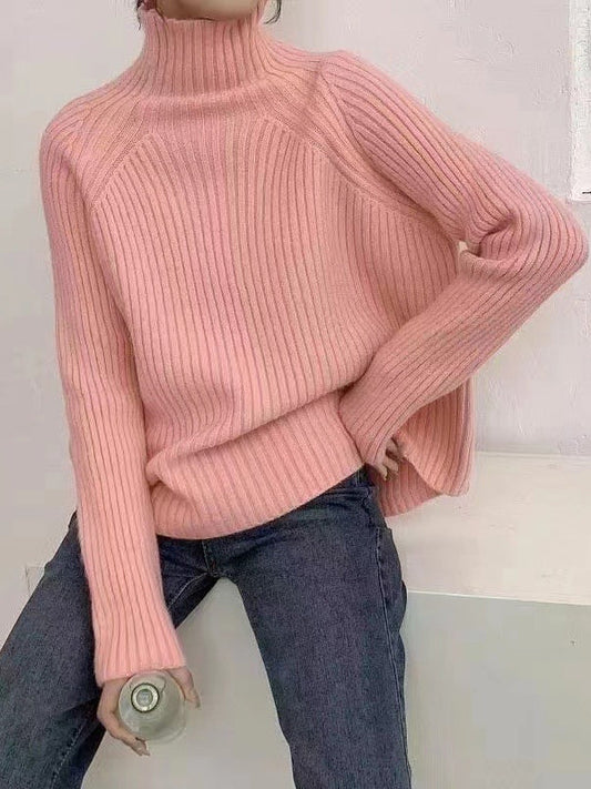 Pink High-neck Long Sleeve Knit Sweater An1058