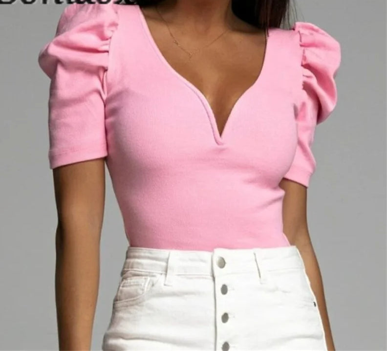 Slim Fit Bubble Short Sleeve Blouse