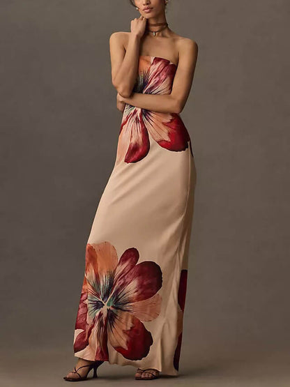 Fashionable Printed Tube Top Slim Fit Midi Dress
