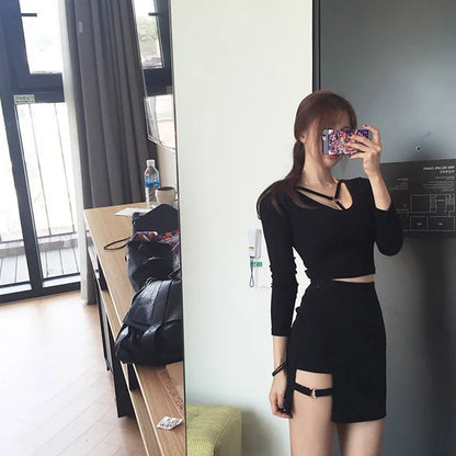 Korean Style Black Package Hip Skirts Irregular Hem Pencil Micro Mini Skirt Slim Party Skirts