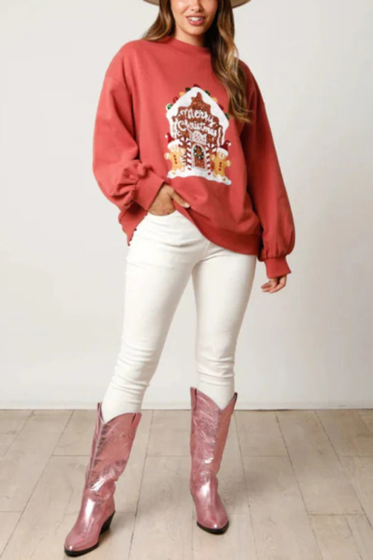 Christmas Candy House Sequined Loose Sweatshirt