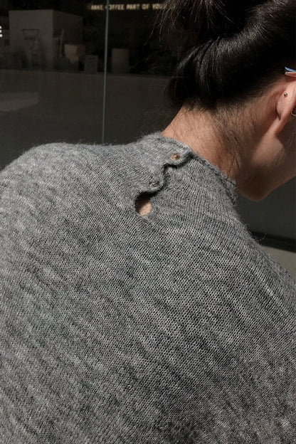 Color-block Mock Neck Loose Lazy-style Knit Sweater