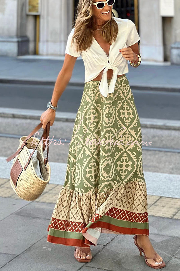 You Had Me at Aloha Printed Tiered Midi Skirt