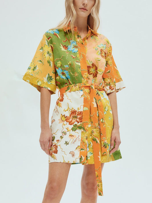 Unique Contrasting Print Mini Dress