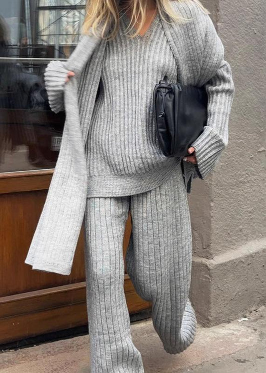 V-neck Sweater and Wide-leg Trousers Set