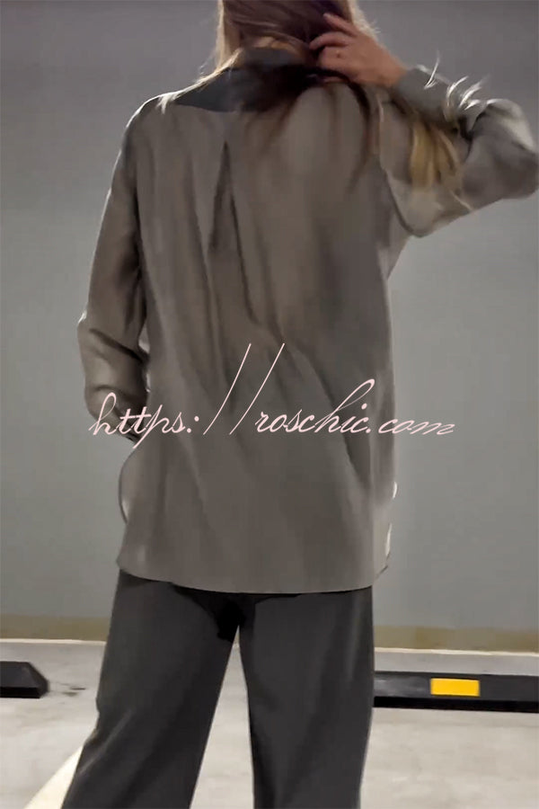 And Chiffon Patchwork Irregular Lace-up Jacket and Pocketed Straight-leg Pants Set