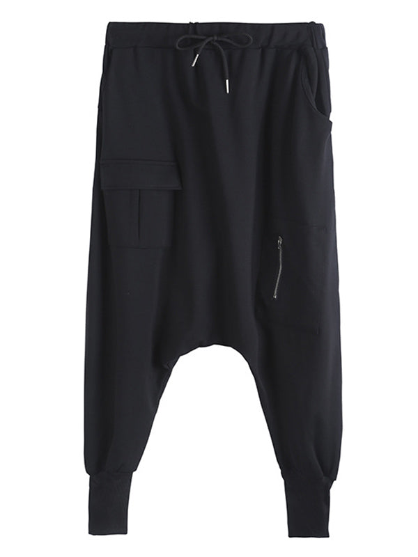 Simple Black Elasticity Waist Pockets Harem Pants Ws012