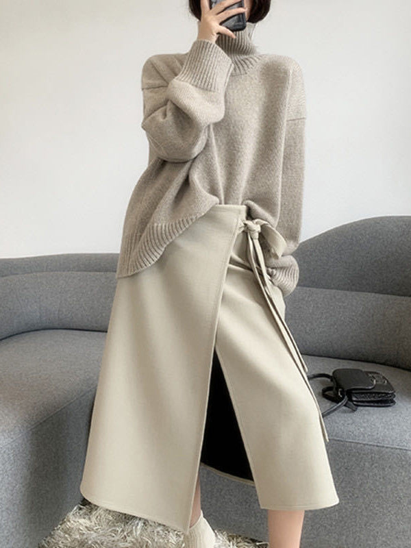 Grey High-neck Long Sleeve Sweater Qx016