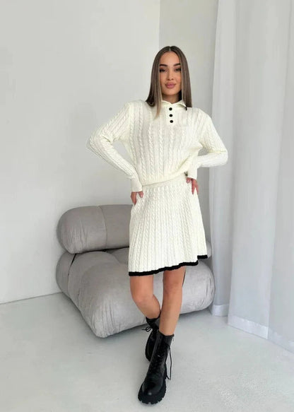 Cable-knit Buttoned Sweater Dress Set