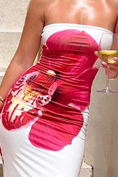 Print Strapless Bodycon Maxi Dress