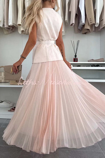 Relaxed and Pleated Tulle Side Zipper A-line Maxi Skirt