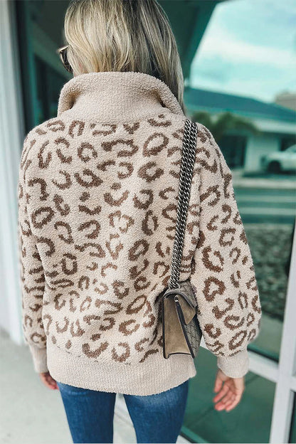 Animal Print Zipped Collared Sweater