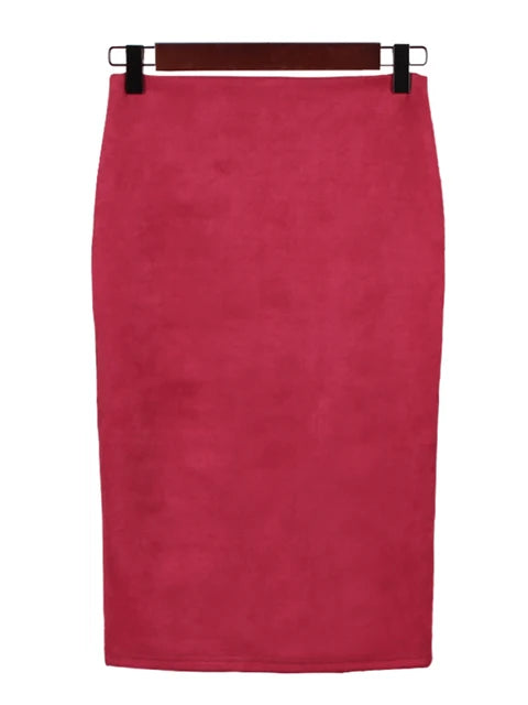 Empire Skirts Spring Faux Suede Pencil Skirt High Waist Bodycon Split Thick Stretchy Skirts