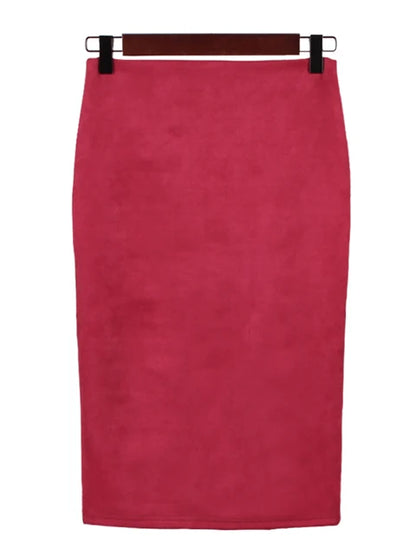 Empire Skirts Spring Faux Suede Pencil Skirt High Waist Bodycon Split Thick Stretchy Skirts