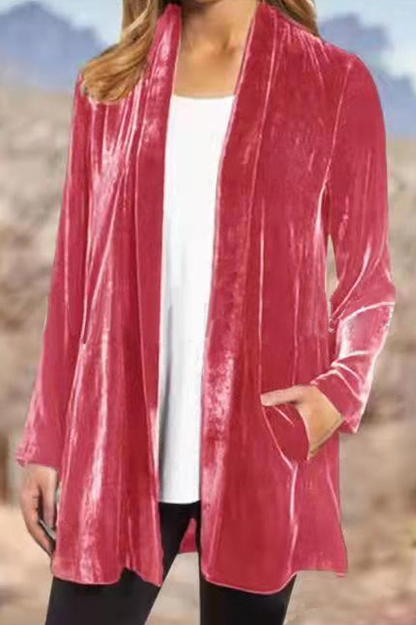 Gold Velvet Color Cardigan Blazer