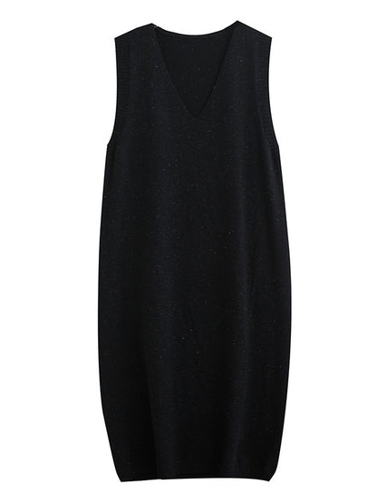 Color Knitting V-neck Sleeveless Sweater Dress