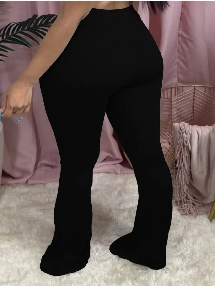 High Waist Flared Stretchy Pants ��s Color Full Length Trousers Home Style