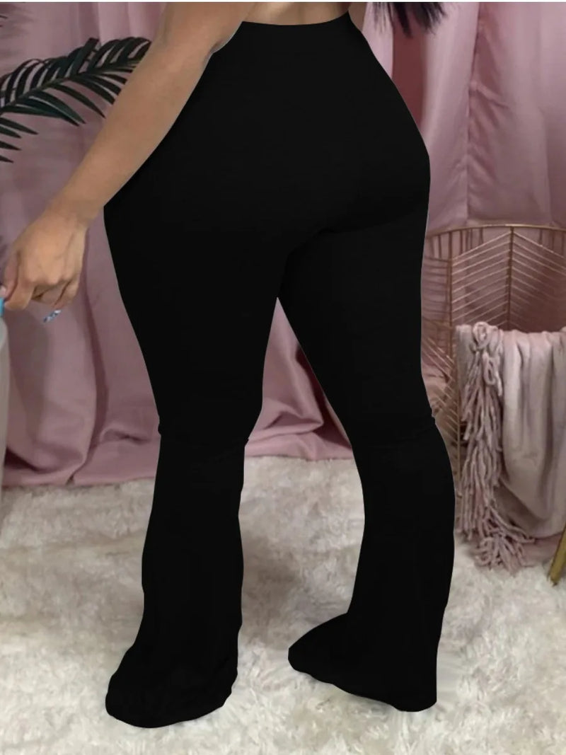 High Waist Flared Stretchy Pants ��s Color Full Length Trousers Home Style
