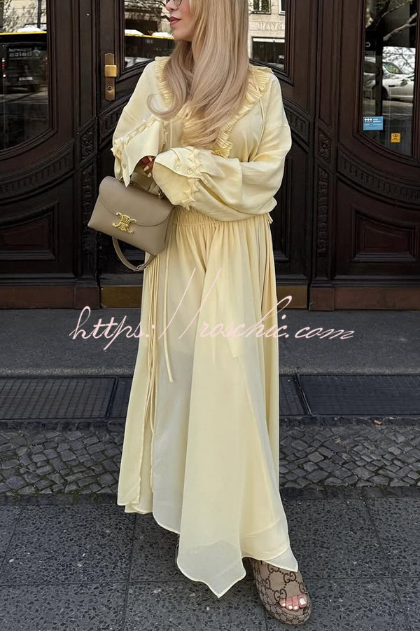 Elastic Waist Drawstring Maxi Skirt