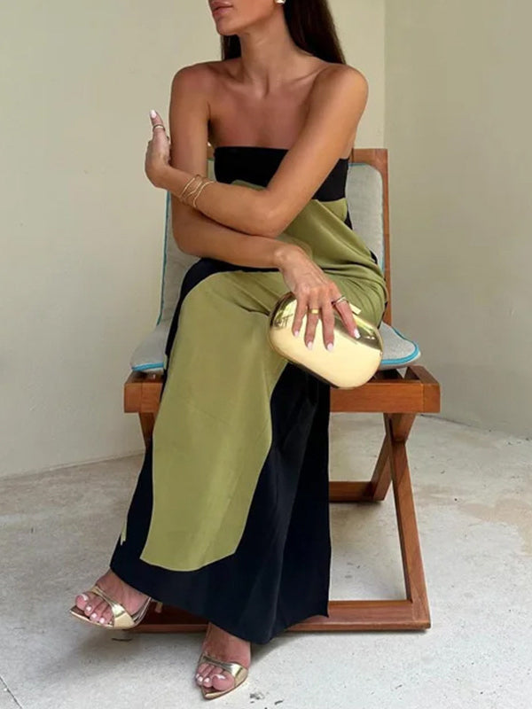 Loose Printed Split-joint Tube Maxi Dresses