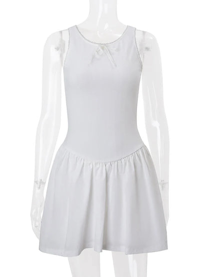 Fantoye Backless A-line Dress White Sleeveless Round Neck Mini Dress Female Summer Loose Vestidos
