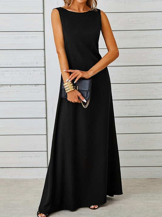 A-line Loose Color Round-neck Maxi Dresses