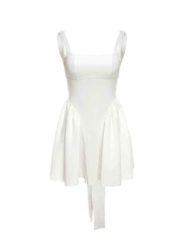 French Backless Lace Up Mini Dress With Tie Back