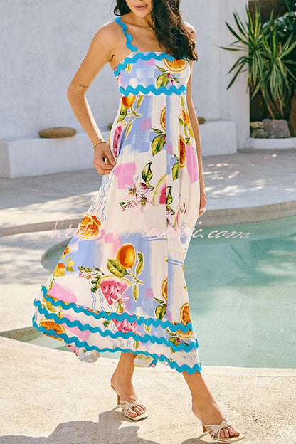 Vivi Fruit Print Wave Pocket Maxi Dress