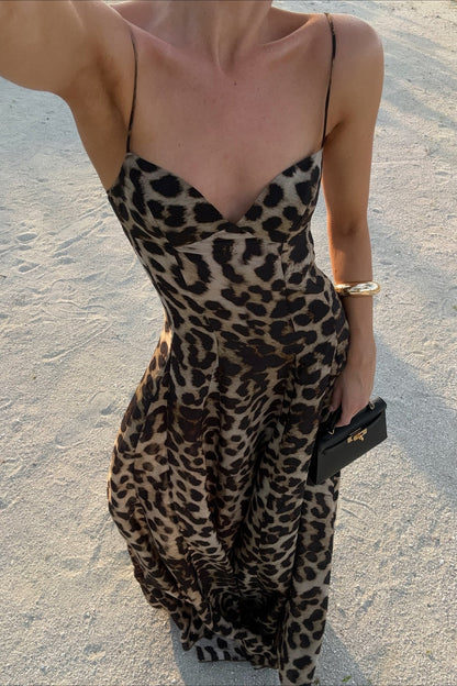 Leopard Spaghetti Strap Maxi Dress