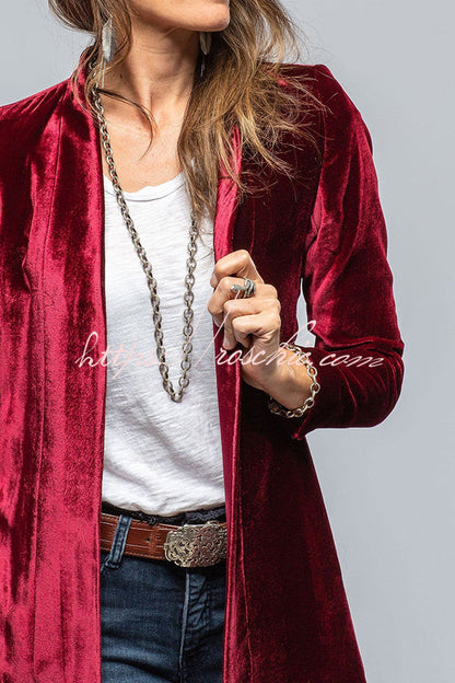Velvet Long Loose Pocket Slit Coat