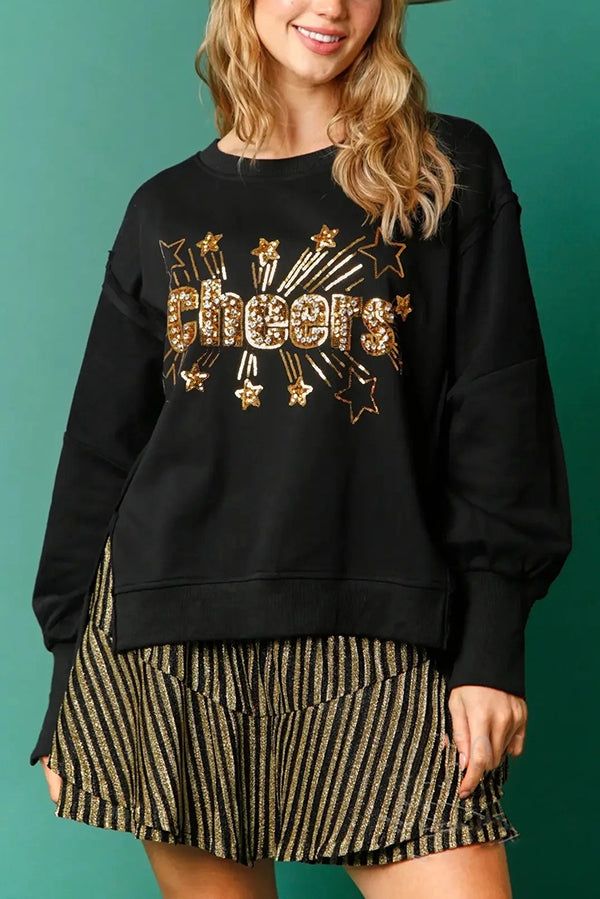 Christmas Sequin Round Neck Long Sleeve Sweatshirt