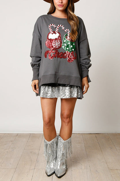 Christmas Candy Cup Sequined Loose Sweatshirt