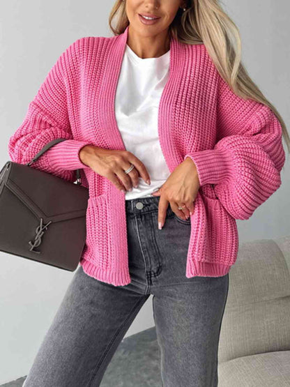 Color V-neck Long-sleeved Knitted Cardigan
