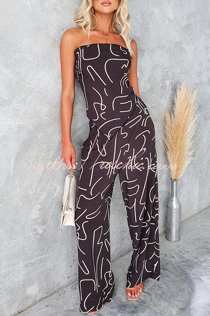 Fun Printed Off the Shoulder Top and Elastic Waist Pocket Pants Set