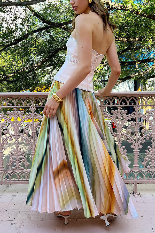 Watercolor Striped Midi Skirt