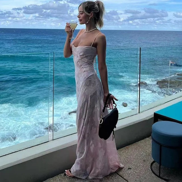 See Through Beach Spaghetti Maxi Dress for Plunge Off Shoulder Mesh Patchwork Long Holiday Dress Femme