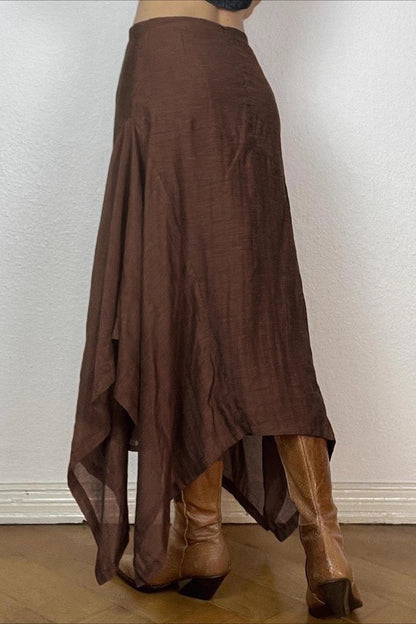 Color Irregular Hem Maxi Skirt