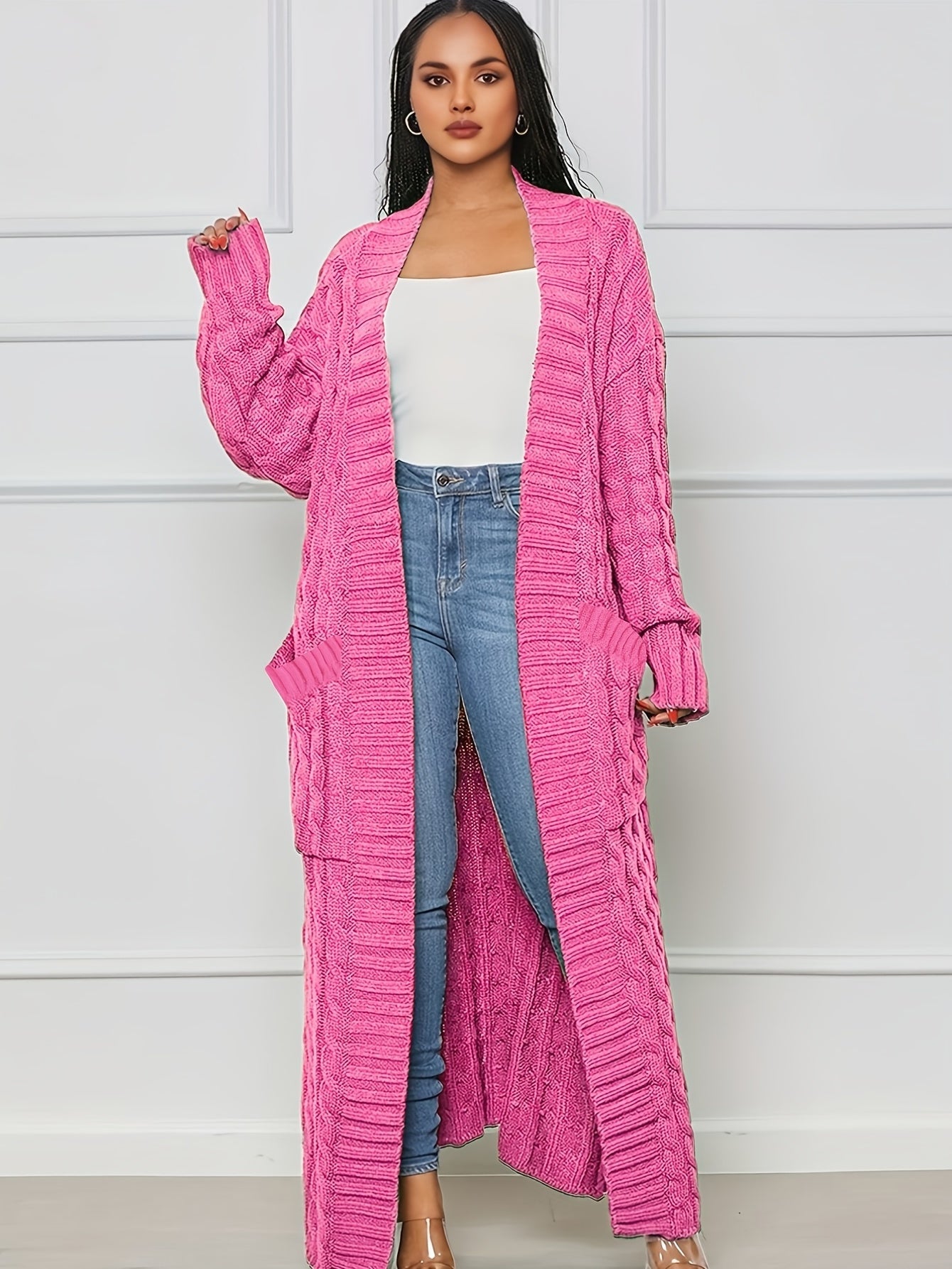 Long Length Cable Knit Cardigan Tf8521