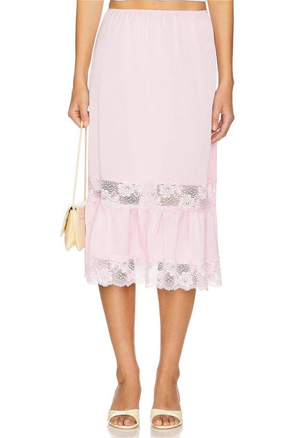 Lace Trim Ruffled Patchwork Skirt